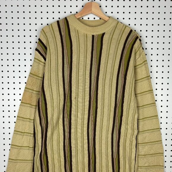 Bergati 3D Knit Chunky Sweater Size Large Yellow Gold COOGI STYLE Brown Hip Hop - Picture 2 of 8